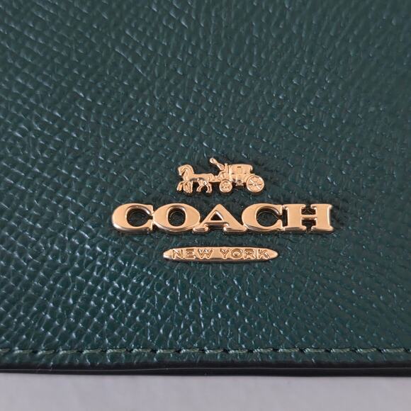 Coach Mini Crossbody Chain Wallet Pebbled Leather Dark Green Gold Hardware Women - Picture 2 of 8